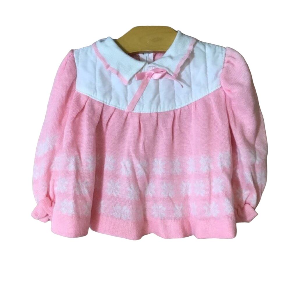 Vintage Bull Frog Knits pink snowflake sweater 18m